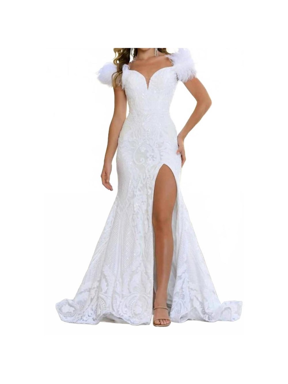 Ava Presley 38892  
Women's Off-Shoulder Evening Gown with Slit.